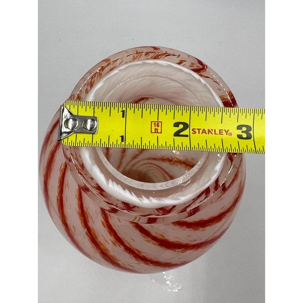 Vtg MCM Art Glass Vase White Burnt‎ Orange Swirl Design Opaline? 12